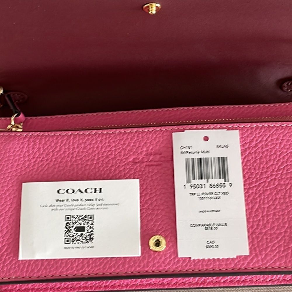 Coach Anna‎ pink leather Foldover Clutch Crossbody with Trompe L'oeil Print - Picture 7 of 7